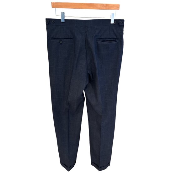 Louis Roth Navy Windowpane Mens Suit Jacket & Trousers Set With Buckle Detail - Picture 8 of 16